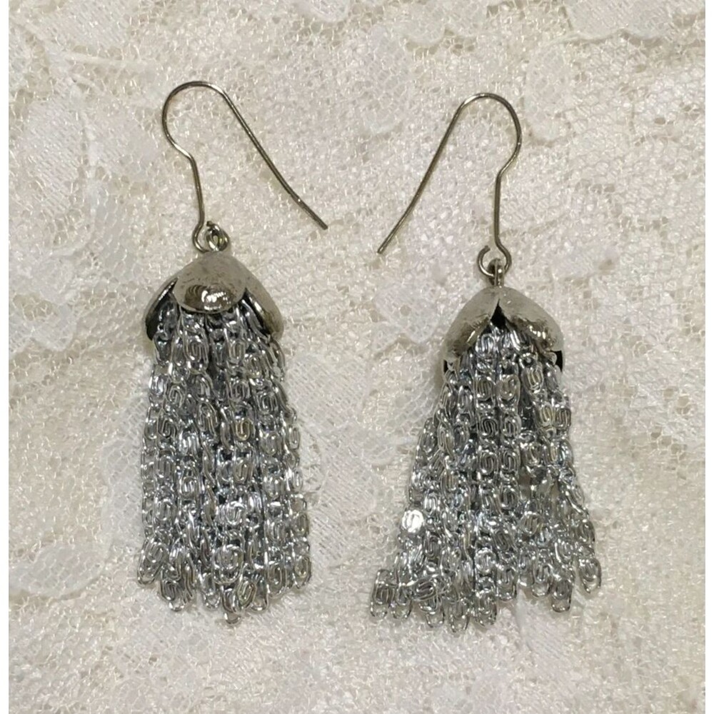 Vintage Tassel Earrings Silver tone 70s Retro